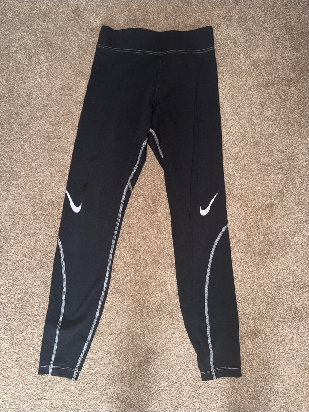 Nike Black Leggings with White Swoosh and Gray Accents